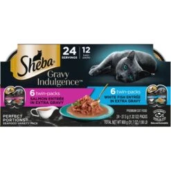 Sheba Gravy Indulgence Salmon & White Fish In Gravy Variety Pack Grain-Free Adult Wet Cat Food, 2.64-oz Can, Case Of 12