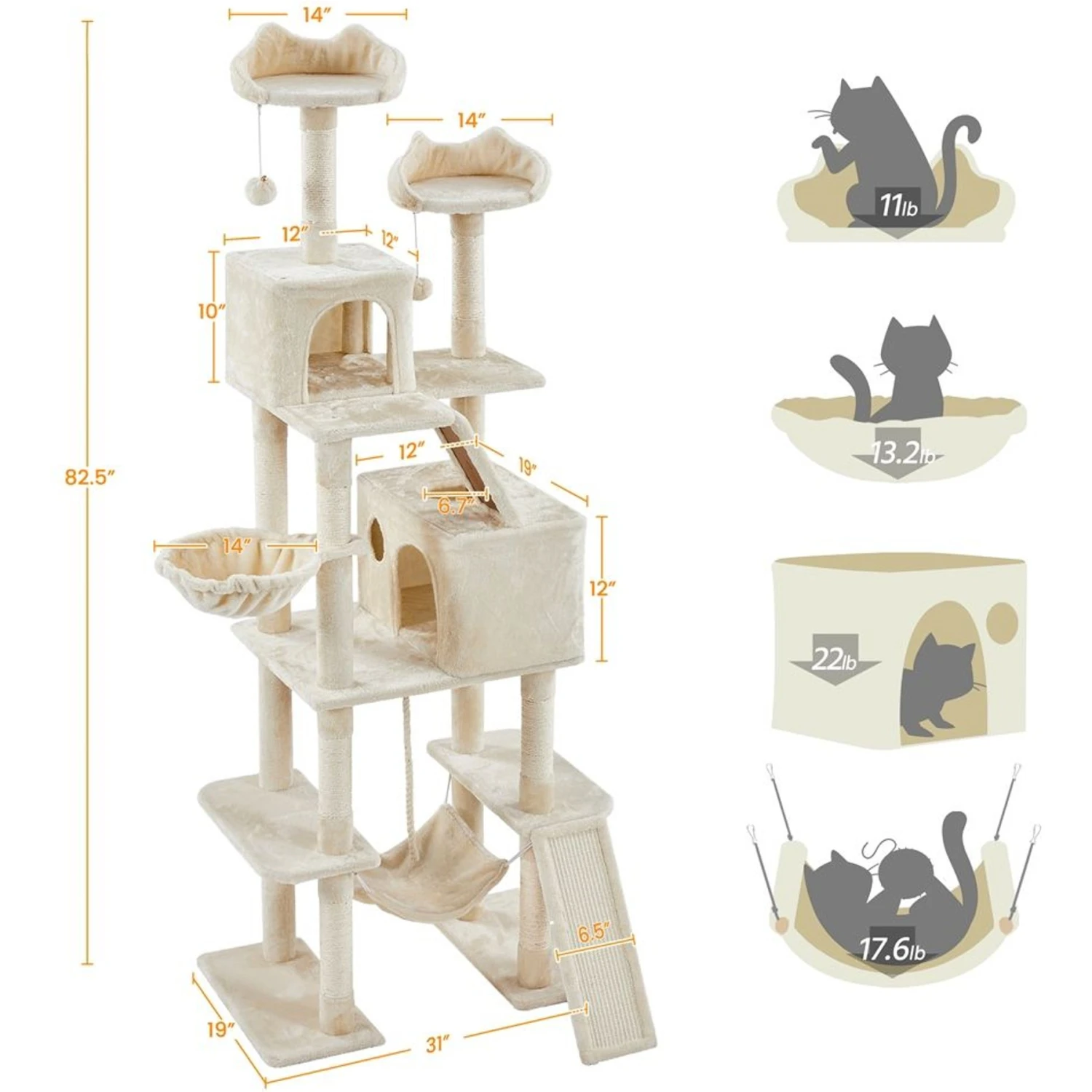 Yaheetech Multi-Level 82.5-in Cat Tree & Condo 5 Yaheetech Multi-Level 82.5-in Cat Tree & Condo - Image 3