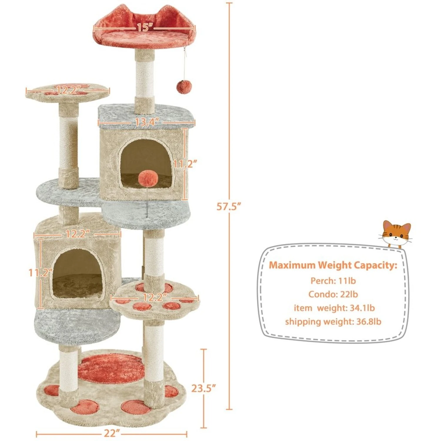 Yaheetech Paw-Shaped Play 57.5-in Cat Tower 5 Yaheetech Paw-Shaped Play 57.5-in Cat Tower - Image 3