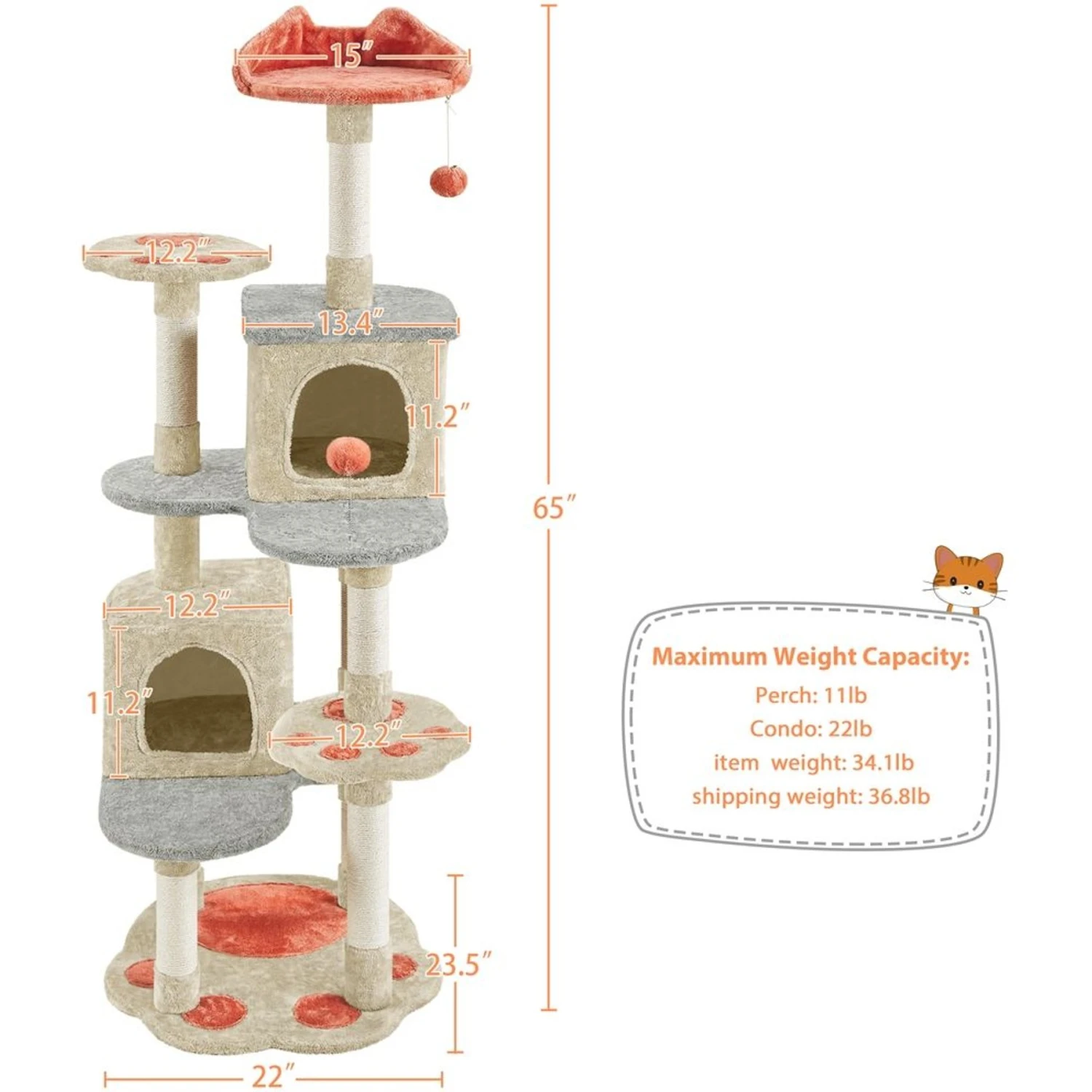 Yaheetech Paw-Shaped Play 65-in Cat Tower 5 Yaheetech Paw-Shaped Play 65-in Cat Tower - Image 3