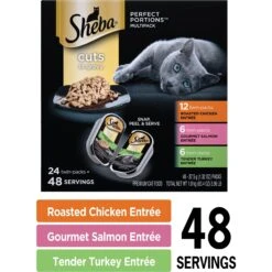 Sheba Perfect Portions Grain-Free Roasted Chicken, Gourmet Salmon & Tender Turkey Cuts In Gravy Variety Pack Adult Wet Cat Food Trays -Almo nature Sales 124882 PT1. AC SS1800 V1658215144