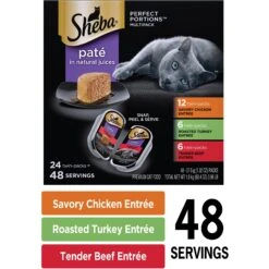 Sheba Perfect Portions Grain-Free Savory Chicken, Roasted Turkey & Tender Beef Pate Variety Pack Adult Wet Cat Food Trays -Almo nature Sales 124885 PT2. AC SS1800 V1626815487