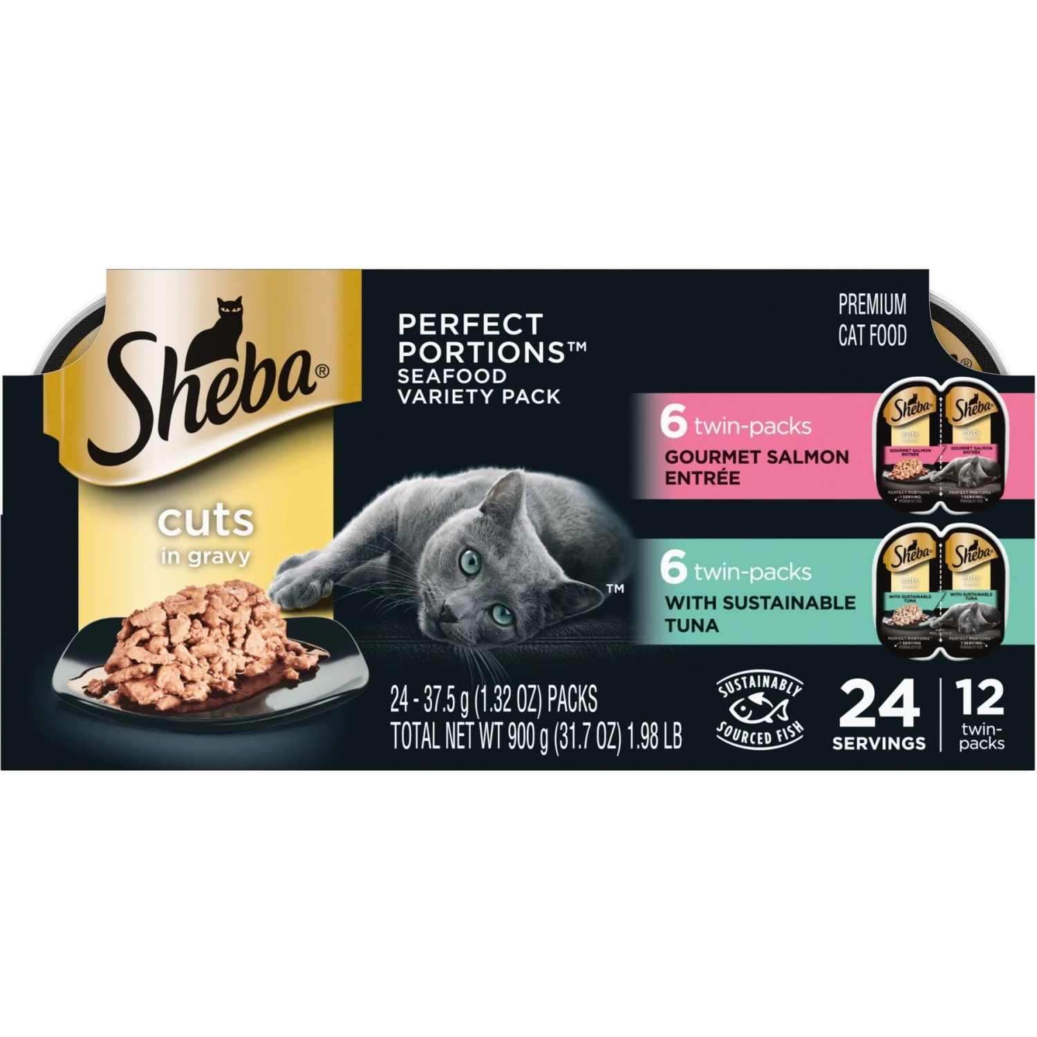 Sheba Perfect Portions Grain-Free Salmon & Sustainable Tuna Cuts In Gravy Entree Variety Pack Adult Wet Cat Food Trays 3 Sheba Perfect Portions Grain-Free Salmon & Sustainable Tuna Cuts In Gravy Entree Variety Pack Adult Wet Cat Food Trays