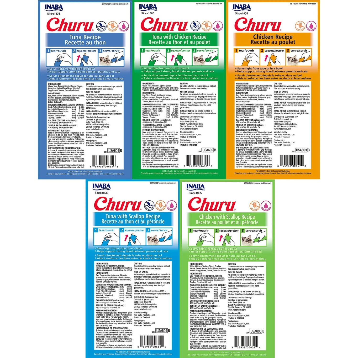 Inaba Churu Grain-Free Chicken, Tuna, Scallop Puree Variety Pack Lickable Cat Treat 4 Inaba Churu Grain-Free Chicken, Tuna, Scallop Puree Variety Pack Lickable Cat Treat - Image 2