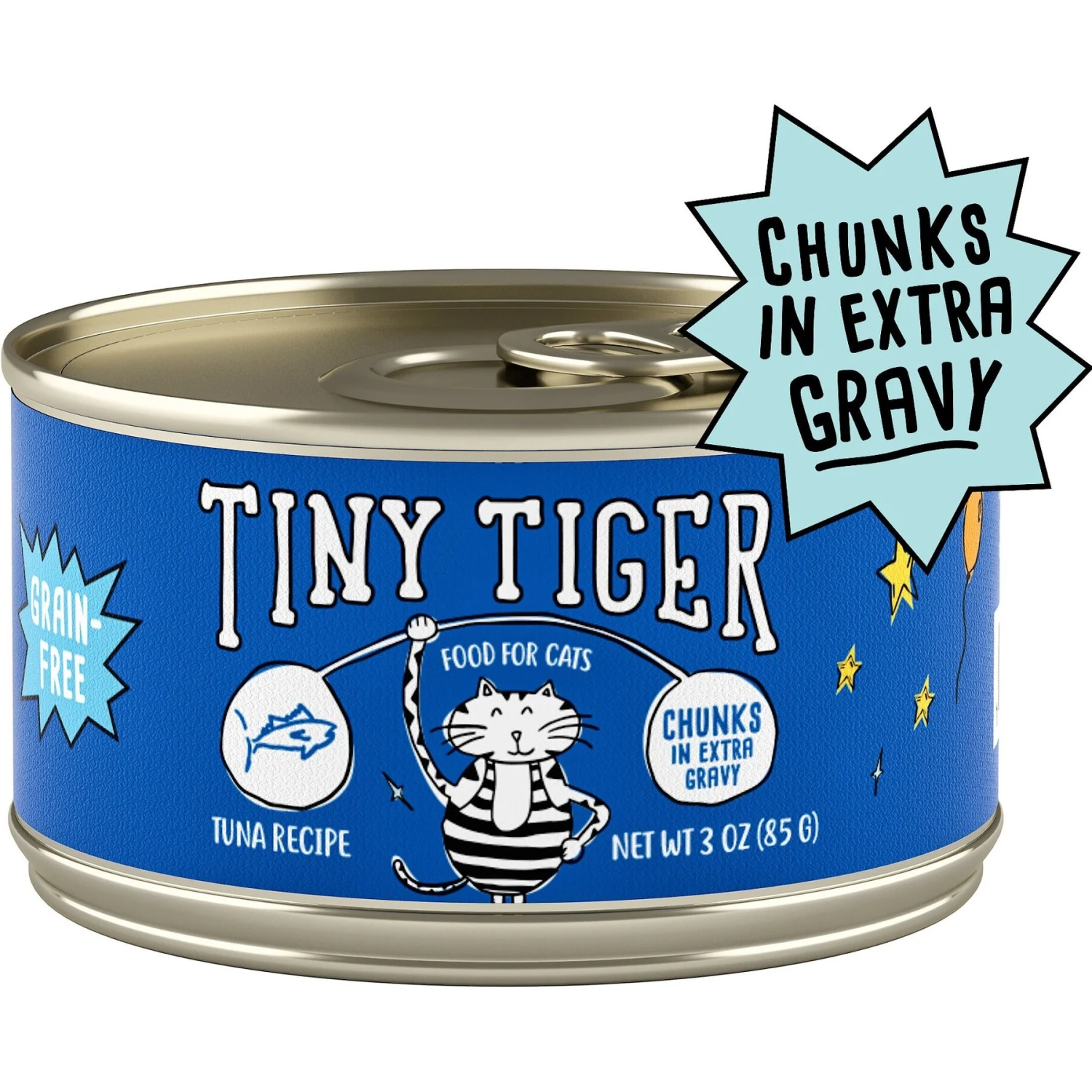 Tiny Tiger Chunks In EXTRA Gravy Tuna Recipe Grain-Free Canned Cat Food 3 Tiny Tiger Chunks In EXTRA Gravy Tuna Recipe Grain-Free Canned Cat Food