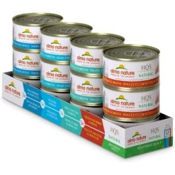 Almo Nature HQS Natural Atlantic Tuna, Mackerel, Chicken & Shrimp, Trout & Tuna Variety Pack Canned Cat Food
