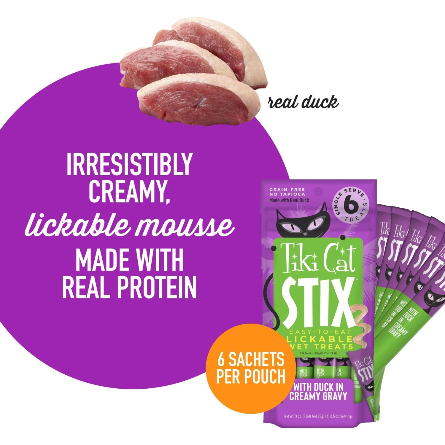 Tiki Cat Stix Duck In Creamy Gravy Grain-Free Wet Cat Treat, 3-oz Pouch, Pack Of 6 6 Tiki Cat Stix Duck In Creamy Gravy Grain-Free Wet Cat Treat, 3-oz Pouch, Pack Of 6 - Image 4