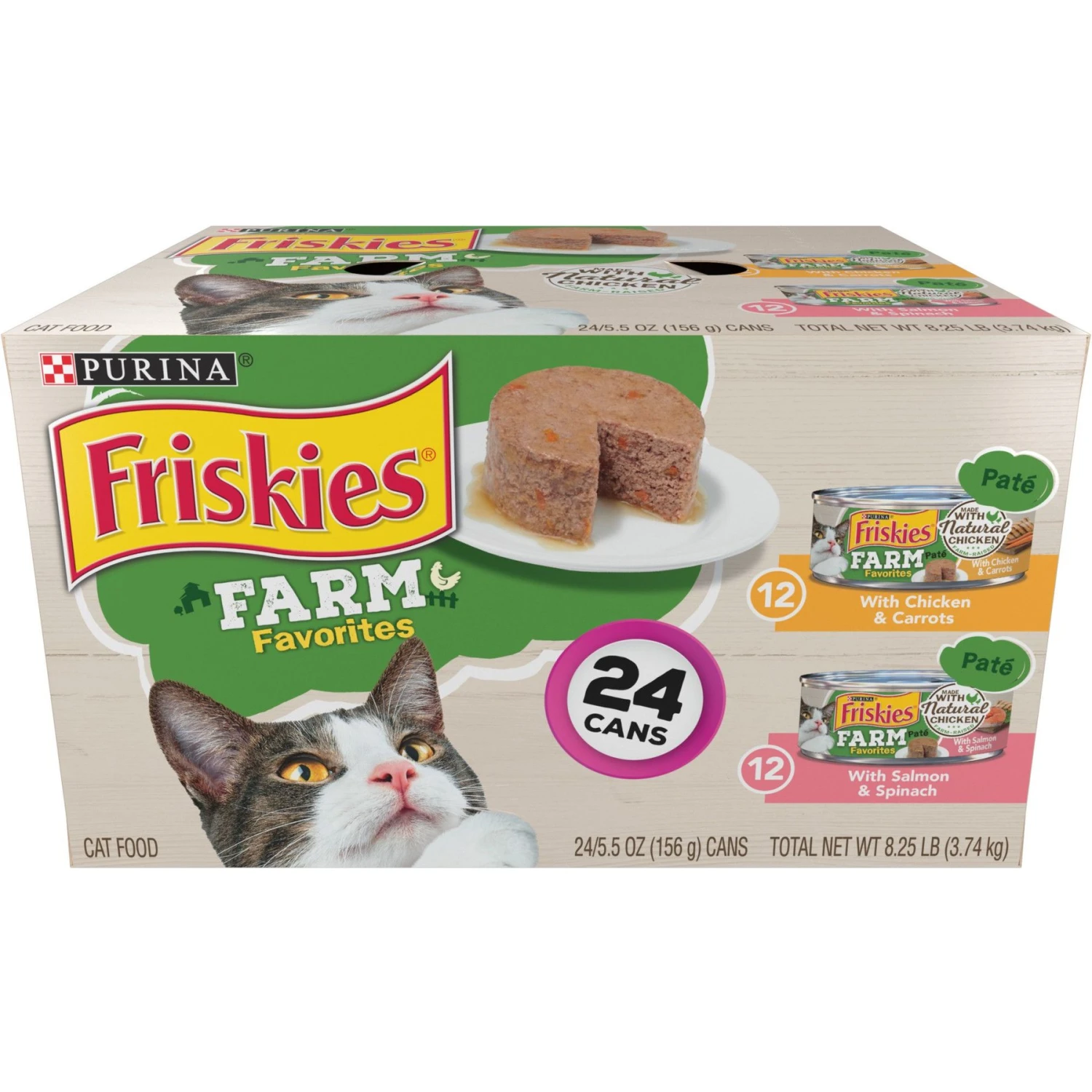 Friskies Farm Favorites Chicken & Carrots & Salmon & Spinach Pate Wet Cat Food Variety Pack, 5.5-oz Can, Case Of 24 3 Friskies Farm Favorites Chicken & Carrots & Salmon & Spinach Pate Wet Cat Food Variety Pack, 5.5-oz Can, Case Of 24