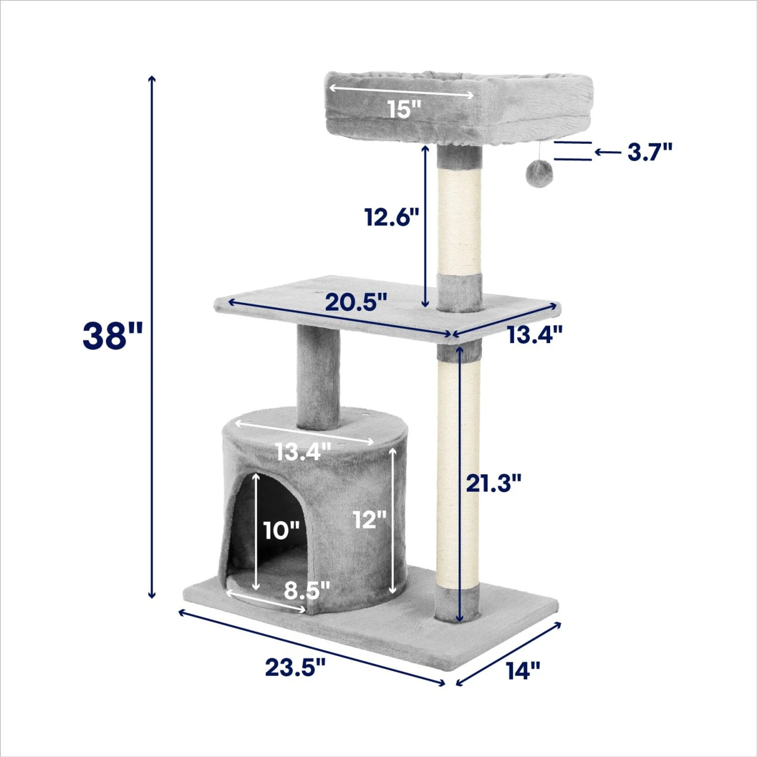 Frisco 38-in Cat Tree With Condo, Top Perch & Toy 4 Frisco 38-in Cat Tree With Condo, Top Perch & Toy - Image 2