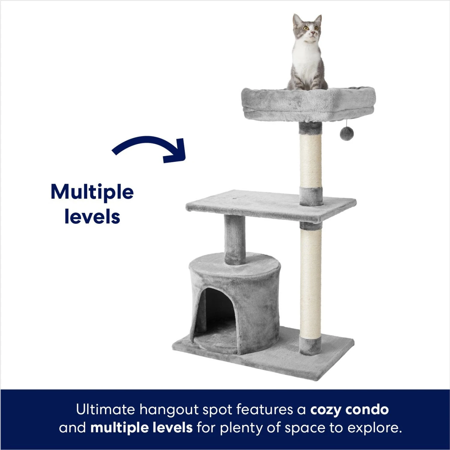 Frisco 38-in Cat Tree With Condo, Top Perch & Toy 5 Frisco 38-in Cat Tree With Condo, Top Perch & Toy - Image 3