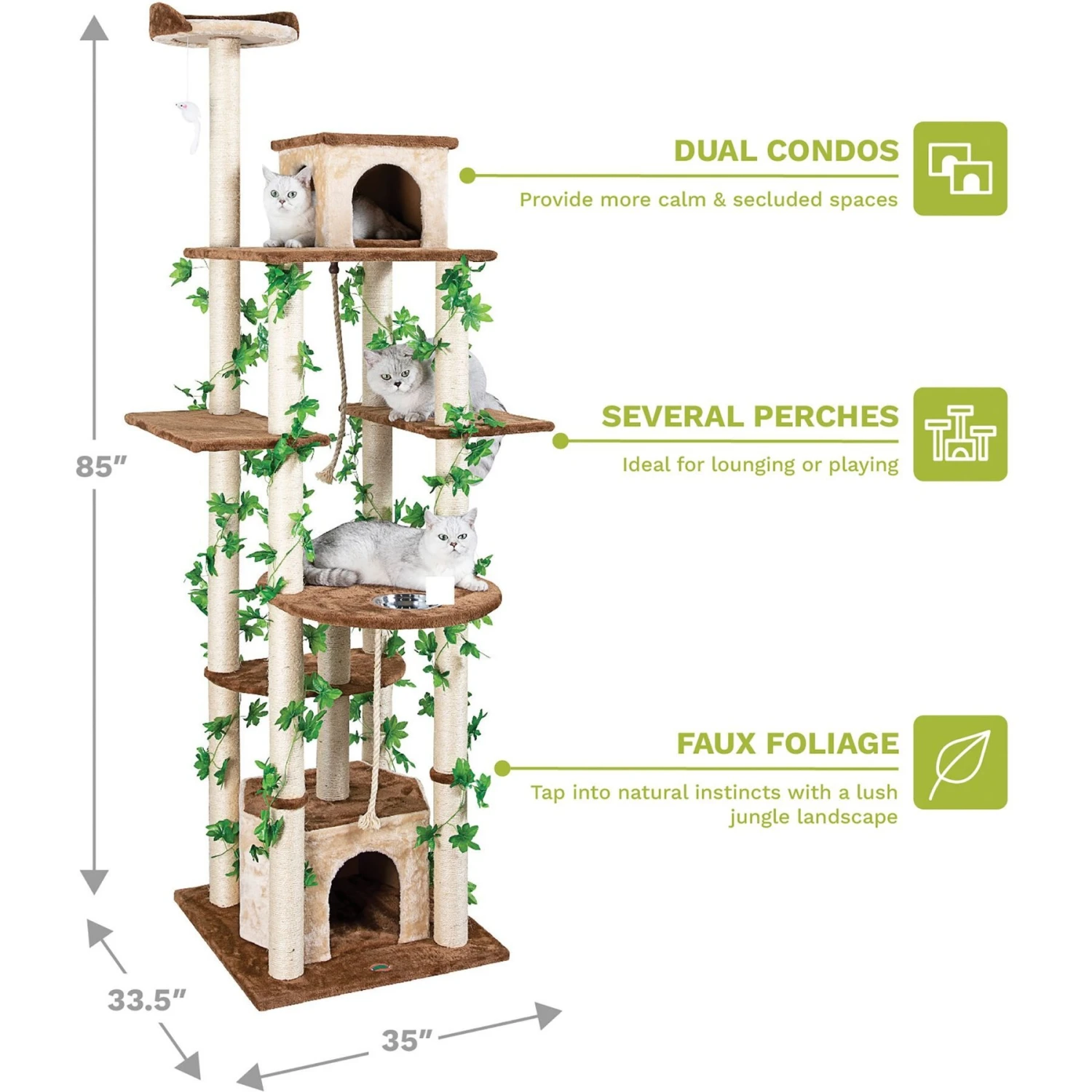 Go Pet Club 85-in Forest With Leaves Cat Tree, Beige/ Brown 3 Go Pet Club 85-in Forest With Leaves Cat Tree, Beige/ Brown - Image 2