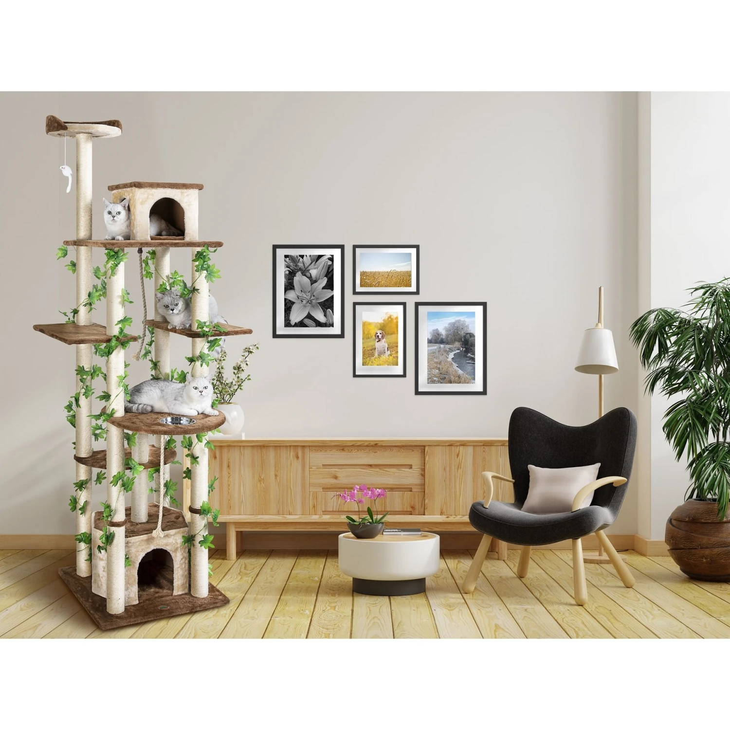 Go Pet Club 85-in Forest With Leaves Cat Tree, Beige/ Brown 6 Go Pet Club 85-in Forest With Leaves Cat Tree, Beige/ Brown - Image 5