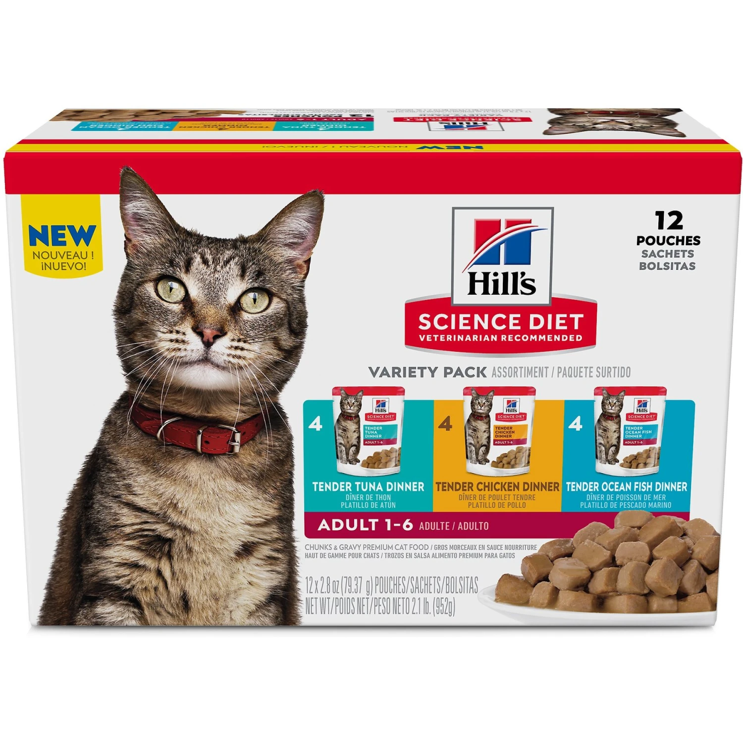 Hill's Science Diet Adult Tender Dinner Variety Pack Cat Food, 2.8-oz Pouch, Case Of 12 3 Hill's Science Diet Adult Tender Dinner Variety Pack Cat Food, 2.8-oz Pouch, Case Of 12