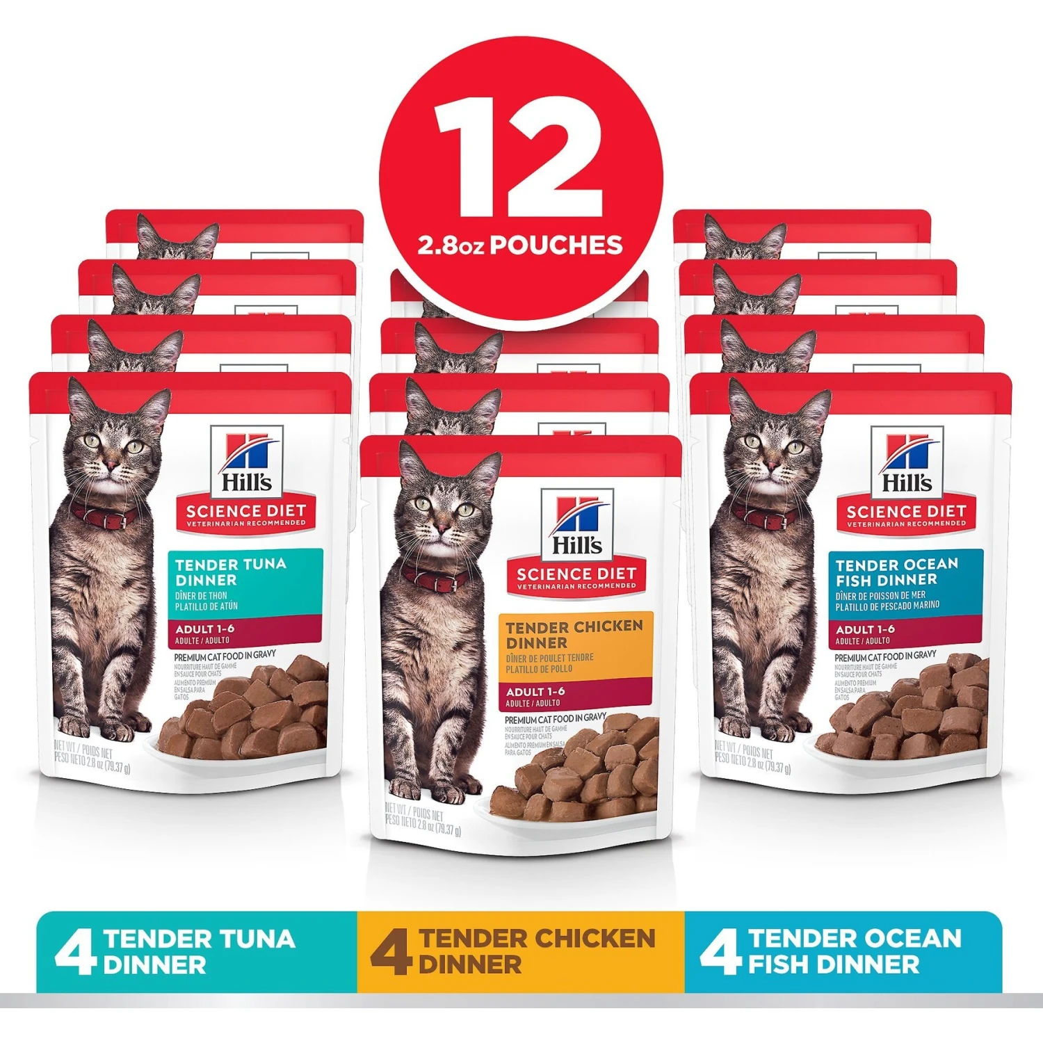 Hill's Science Diet Adult Tender Dinner Variety Pack Cat Food, 2.8-oz Pouch, Case Of 12 5 Hill's Science Diet Adult Tender Dinner Variety Pack Cat Food, 2.8-oz Pouch, Case Of 12 - Image 3
