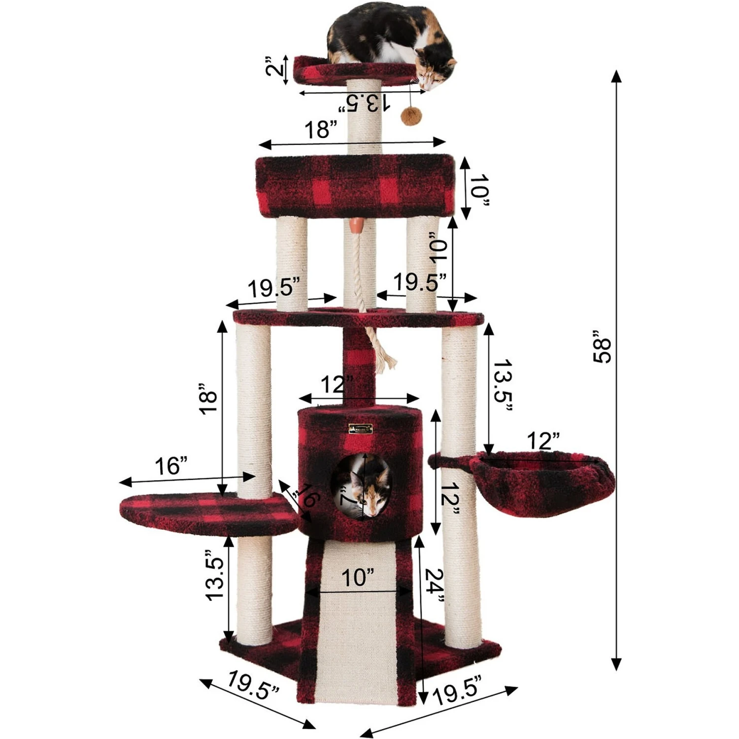 Armarkat 58-in Classic Cat Tree, Tartain Plaid 4 Armarkat 58-in Classic Cat Tree, Tartain Plaid - Image 2