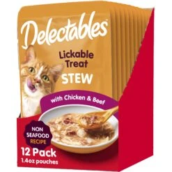 Hartz Delectables Stew Non-Seafood Recipe Chicken & Beef Lickable Wet Cat Treats, 1.4-oz, Case Of 12