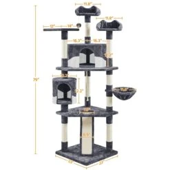 Yaheetech 79-in Plush Cat Tree & Condo, Dark Gray/White -Almo nature Sales 266560 PT2. AC SS1800 V1691161717