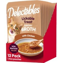 Hartz Delectables Savory Broths Non-Seafood Recipe & Chicken Grain-Free Lickable Cat Treats, 1.4-oz Pouch, Pack Of 12