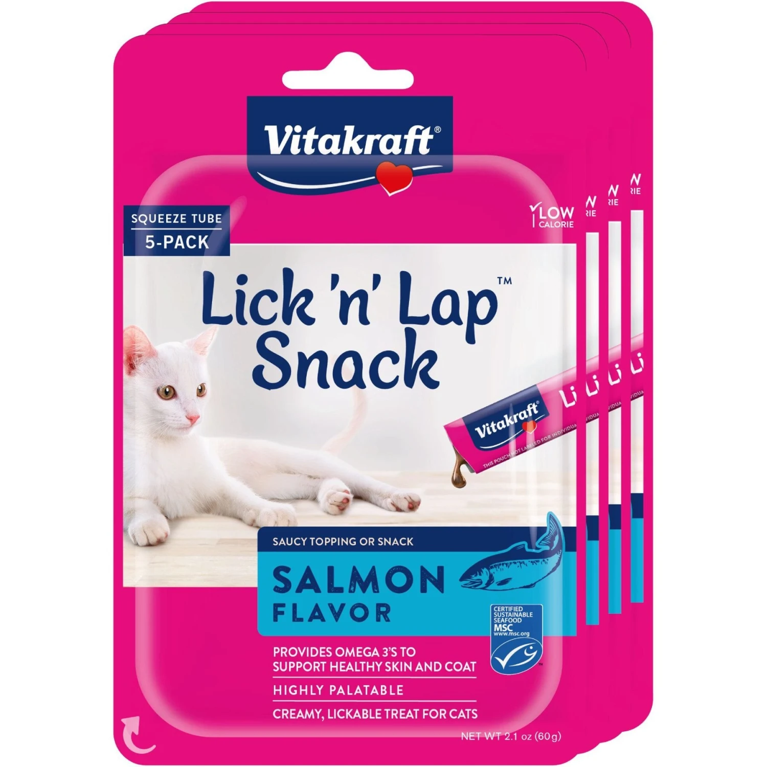 Vitakraft Lick 'n' Lap Creamy Salmon Low Calorie Interactive Wet Cat Treat, 0.42-oz Tube, Case Of 20 3 Vitakraft Lick 'n' Lap Creamy Salmon Low Calorie Interactive Wet Cat Treat, 0.42-oz Tube, Case Of 20