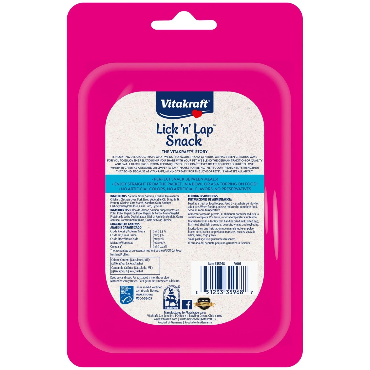 Vitakraft Lick 'n' Lap Creamy Salmon Low Calorie Interactive Wet Cat Treat, 0.42-oz Tube, Case Of 20 5 Vitakraft Lick 'n' Lap Creamy Salmon Low Calorie Interactive Wet Cat Treat, 0.42-oz Tube, Case Of 20 - Image 3