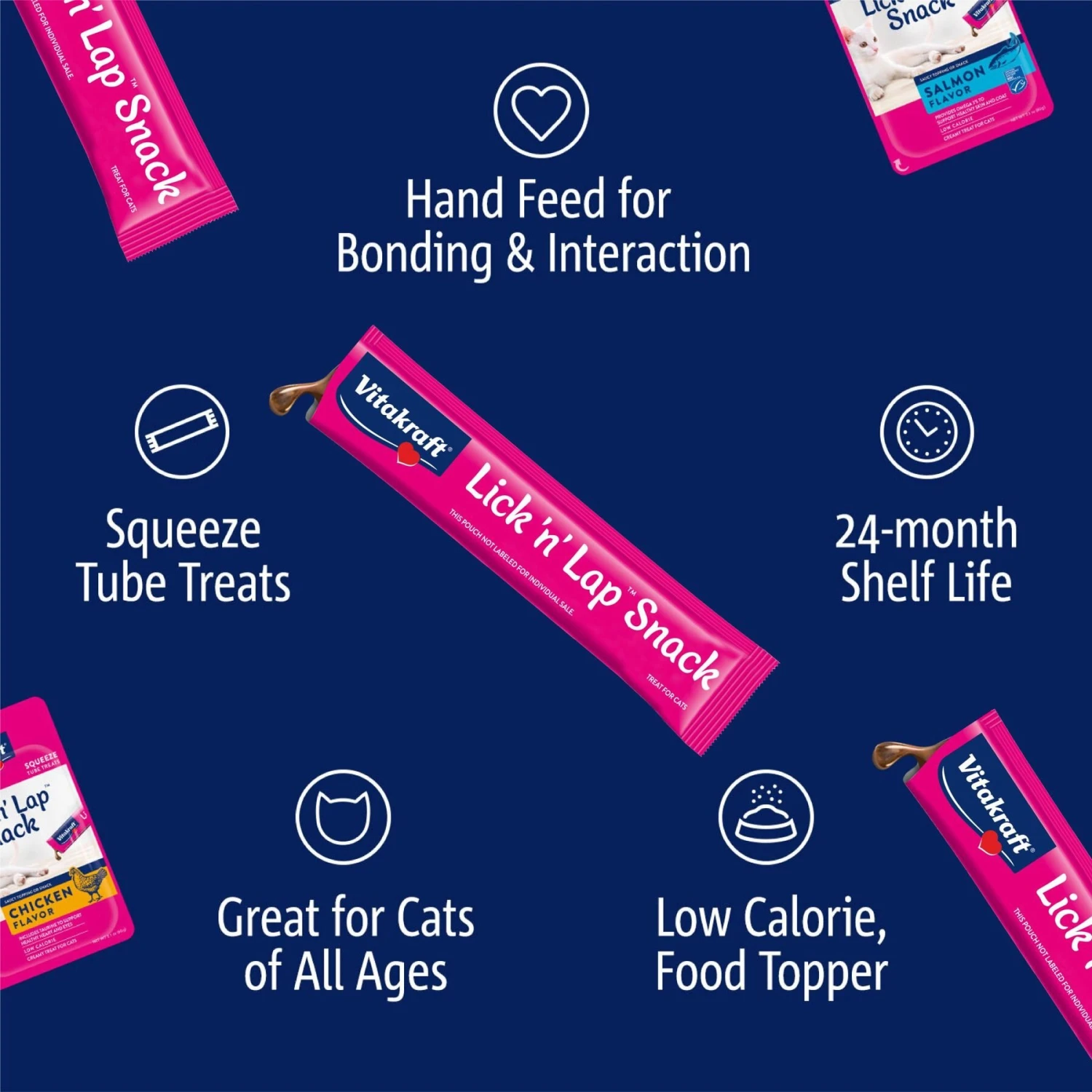 Vitakraft Lick 'n' Lap Creamy Salmon Low Calorie Interactive Wet Cat Treat, 0.42-oz Tube, Case Of 20 9 Vitakraft Lick 'n' Lap Creamy Salmon Low Calorie Interactive Wet Cat Treat, 0.42-oz Tube, Case Of 20 - Image 7