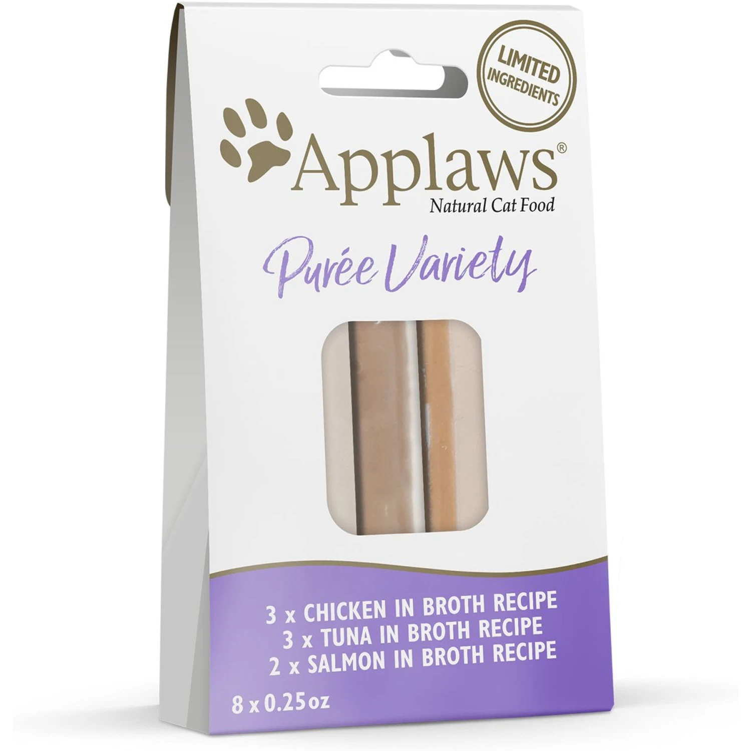 Applaws Puree Variety Pack Grain-Free Lickable Cat Treats, 8 Count, 0.25oz Pouch, Case Of 10 3 Applaws Puree Variety Pack Grain-Free Lickable Cat Treats, 8 Count, 0.25oz Pouch, Case Of 10