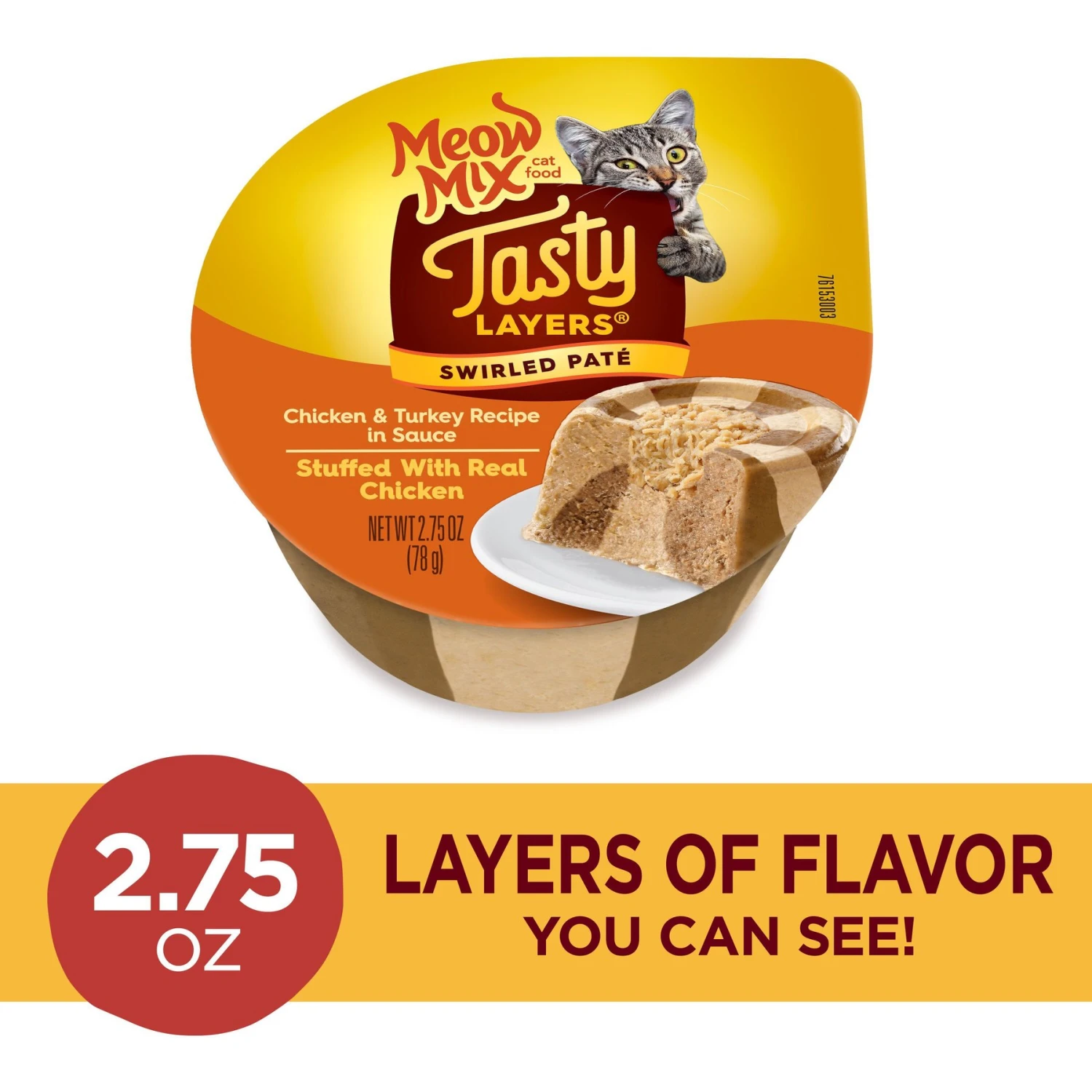 Meow Mix Tasty Layers Chicken & Turkey Recipe Stuffed With Real Chicken Swirled Paté Cat Food, 2.75-oz Can, Case Of 12 4 Meow Mix Tasty Layers Chicken & Turkey Recipe Stuffed With Real Chicken Swirled Paté Cat Food, 2.75-oz Can, Case Of 12 - Image 2