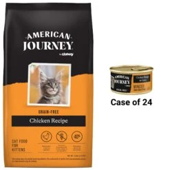 American Journey Kitten Chicken Recipe Grain-Free Dry Cat Food, 5-lb Bag & American Journey Kitten Minced Chicken Recipe in Gravy Grain-Free Canned Cat Food, 3-oz, Case Of 24
