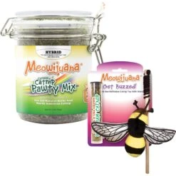 Meowijuana Catnip Pawty Mix, 60-g Jar & Meowijuana Refillable Get Buzzed Catnip Bee Cat Toy