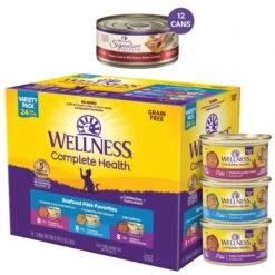 Wellness Seafood Pate Favorites Canned Cat Food, 3-oz, Case Of 24 & Wellness CORE Signature Selects Flaked Skipjack Tuna & Wild Salmon Entree In Broth Grain-Free Canned Cat Food