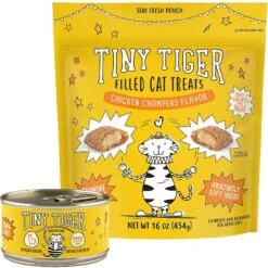 Tiny Tiger Chunks In EXTRA Gravy Chicken Recipe Grain-Free Canned Cat Food & Tiny Tiger Chicken Chompers Flavor Filled Cat Treats