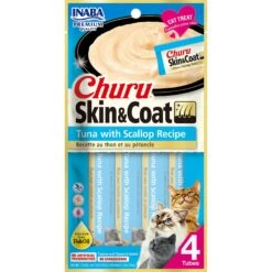 Inaba Churu Grain-Free Skin & Coat Tuna With Scallop Recipe Lickable Cat Treat, 24 Count