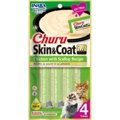 Inaba Churu Grain-Free Skin & Coat Chicken With Scallop Recipe Lickable Cat Treat, 24 Count