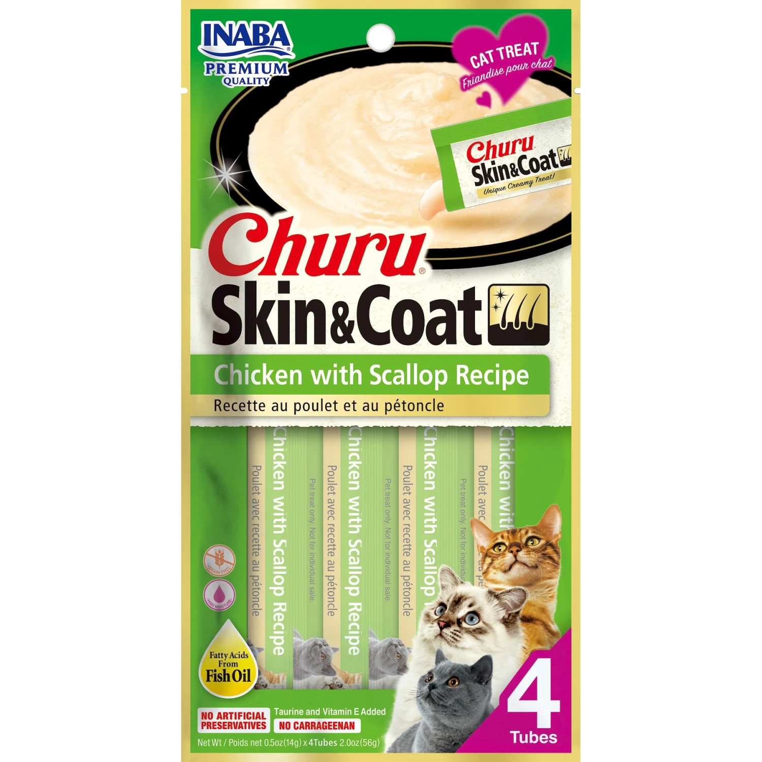 Inaba Churu Grain-Free Skin & Coat Chicken With Scallop Recipe Lickable Cat Treat, 24 Count 3 Inaba Churu Grain-Free Skin & Coat Chicken With Scallop Recipe Lickable Cat Treat, 24 Count