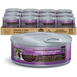 Dave's Pet Food Saucey Pate Chicken & Tuna Recipe Wet Cat Food, 5.5-oz Can, Case Of 24