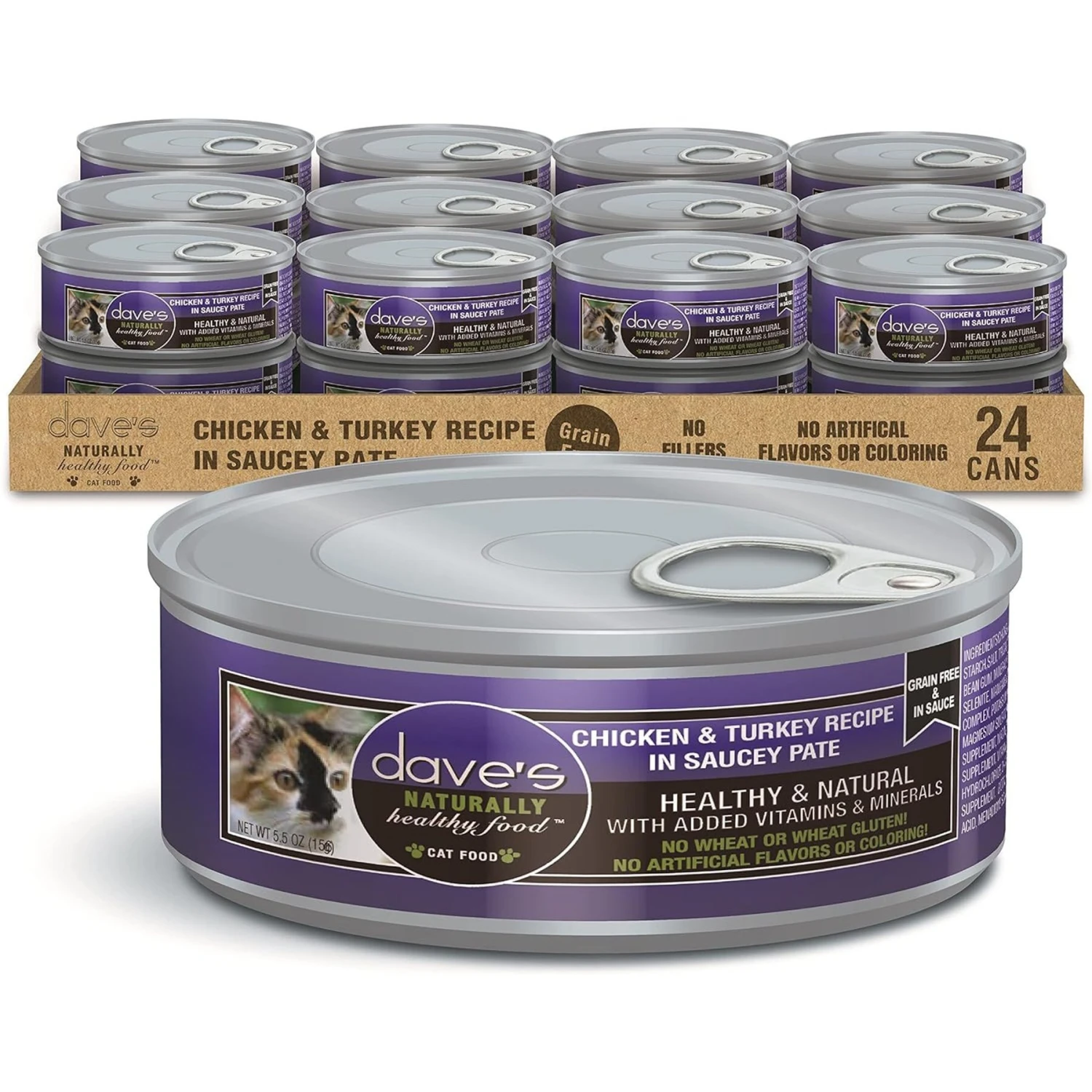 Dave's Pet Food Saucey Pate Chicken & Turkey Recipe Wet Cat Food, 5.5-oz Can, Case Of 24 3 Dave's Pet Food Saucey Pate Chicken & Turkey Recipe Wet Cat Food, 5.5-oz Can, Case Of 24