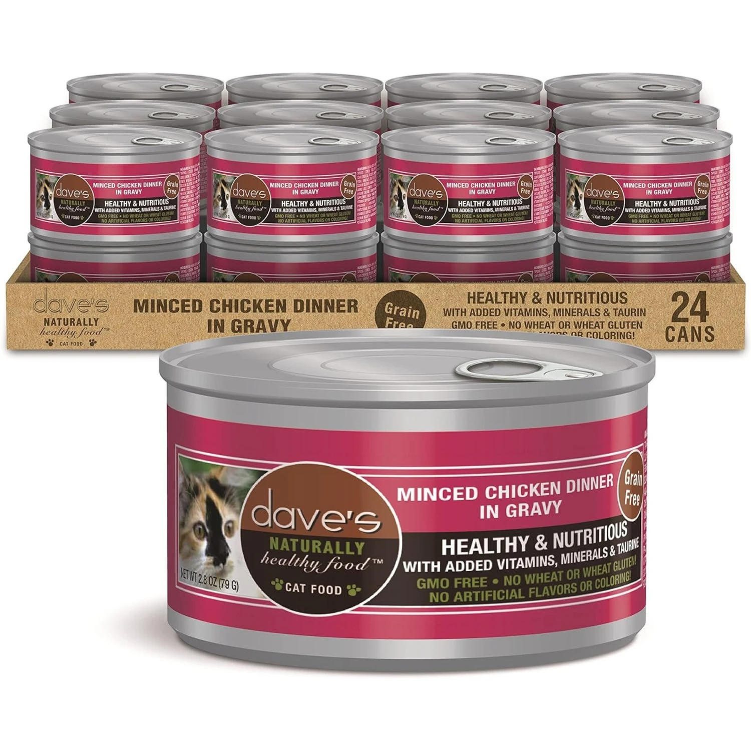 Dave's Pet Food Minced Chicken Dinner In Gravy Recipe Wet Cat Food, 2.8-oz Can, Case Of 24 3 Dave's Pet Food Minced Chicken Dinner In Gravy Recipe Wet Cat Food, 2.8-oz Can, Case Of 24