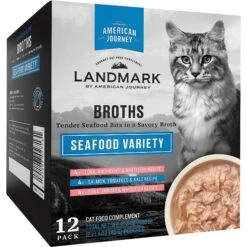 Fancy Feast Classic Seafood Feast Variety Pack Canned Cat Food & American Journey Landmark Broths Seafood Variety Pack Wet Cat Food Complement Pouches -Almo nature Sales 353371 PT5. AC SS1800 V1639527687