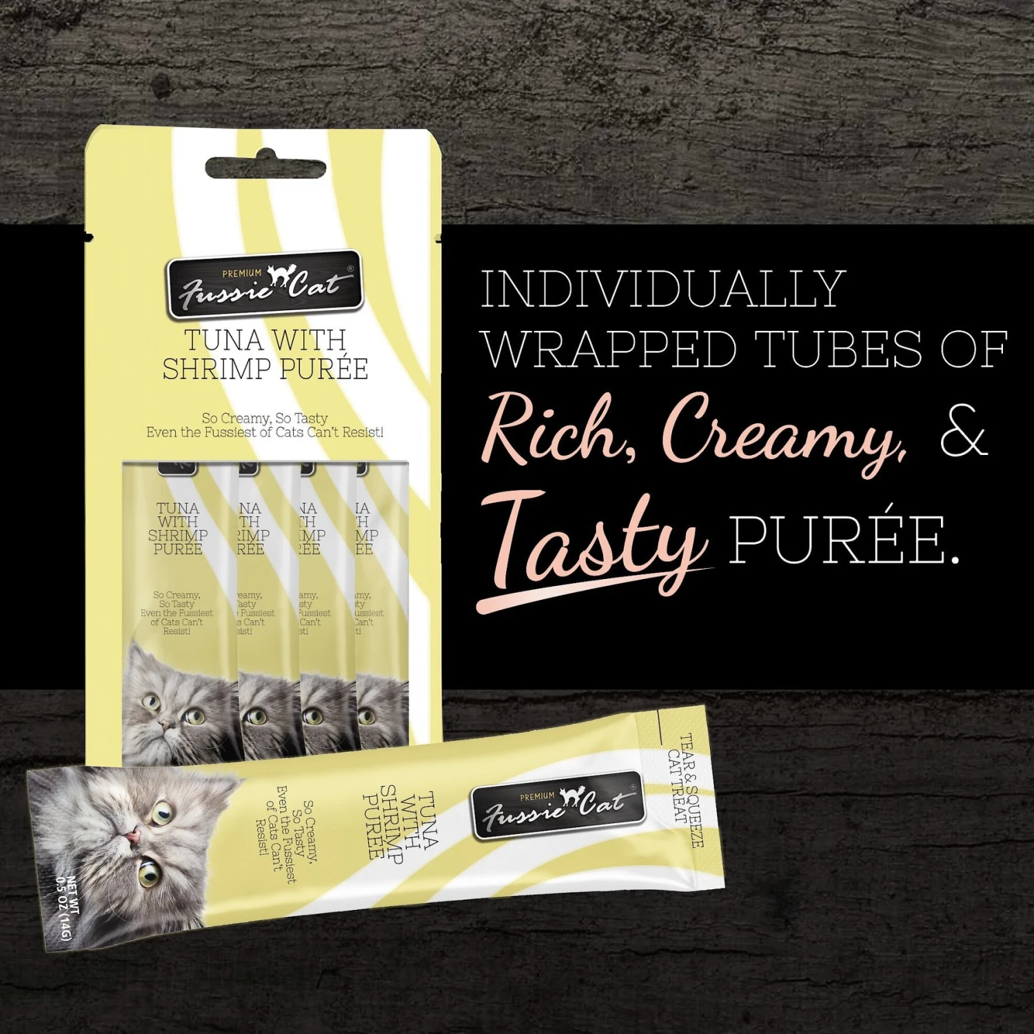 Fussie Cat Tuna With Shrimp Puree Lickable Cat Treats, 0.5-oz Pouch, Pack Of 4 4 Fussie Cat Tuna With Shrimp Puree Lickable Cat Treats, 0.5-oz Pouch, Pack Of 4 - Image 2