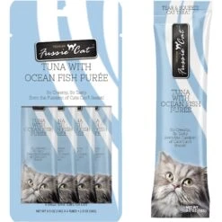 Fussie Cat Tuna With Ocean Fish Puree Lickable Cat Treats, 0.5-oz Pouch, Pack Of 4