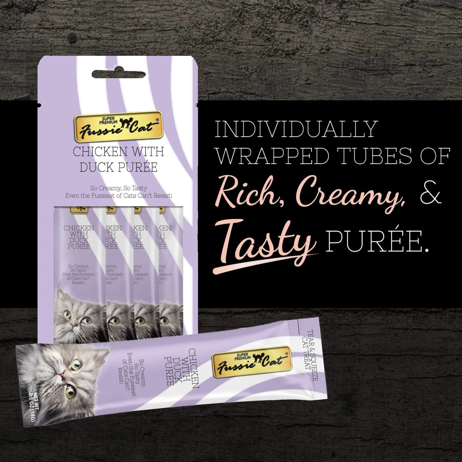 Fussie Cat Chicken With Duck Puree Lickable Cat Treats, 0.5-oz Pouch, Pack Of 4 4 Fussie Cat Chicken With Duck Puree Lickable Cat Treats, 0.5-oz Pouch, Pack Of 4 - Image 2