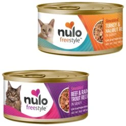 Nulo Freestyle Shredded Beef & Rainbow Trout In Gravy Grain-Free Canned Cat & Kitten Food & Nulo Freestyle Shredded Turkey & Halibut In Gravy Grain-Free Canned Cat Food