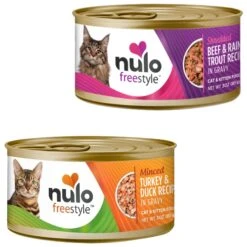 Nulo Freestyle Minced Turkey & Duck In Gravy Grain-Free Canned Cat & Kitten Food & Nulo Freestyle Shredded Beef & Rainbow Trout In Gravy Grain-Free Canned Cat & Kitten Food