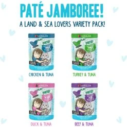 Weruva Best Feline Friend Paté Lovers, Aw Yeah! Paté Jamboree! Variety Pack Grain-Free Wet Cat Food, 2.8-oz Pouch, Case Of 12 & BFF Play Pate Lovers Pate Partay Variety Pack Wet Cat Food, 3-oz Pouch, Pack Of 12 -Almo nature Sales 611846 PT2. AC SS1800 V1661548671