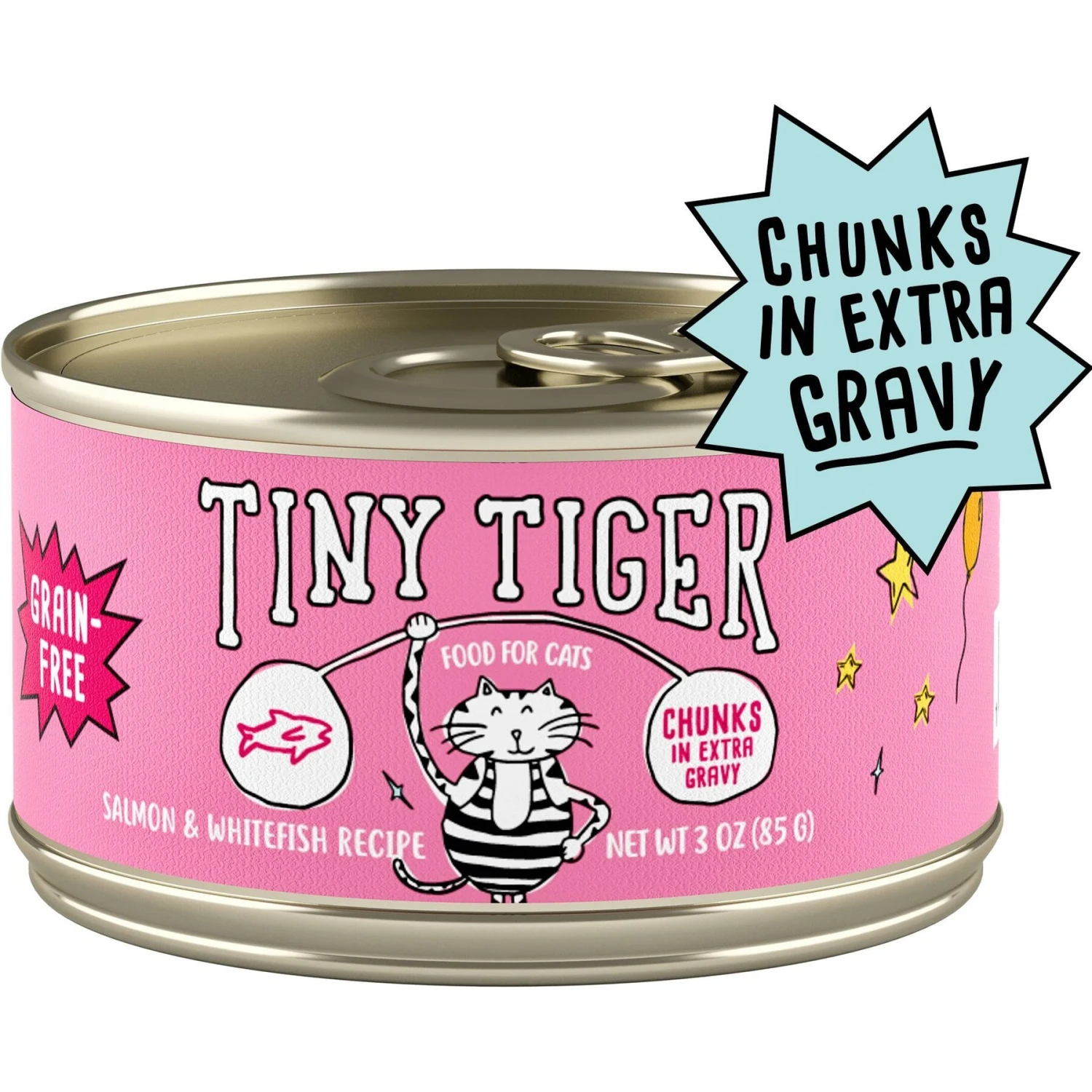Tiny Tiger Chunks In EXTRA Gravy Salmon & Whitefish Recipe Grain-Free Canned Cat Food & Tiny Tiger, Lickables, Variety Pack, Bisque Cat Treat & Topper 4 Tiny Tiger Chunks In EXTRA Gravy Salmon & Whitefish Recipe Grain-Free Canned Cat Food & Tiny Tiger, Lickables, Variety Pack, Bisque Cat Treat & Topper - Image 2