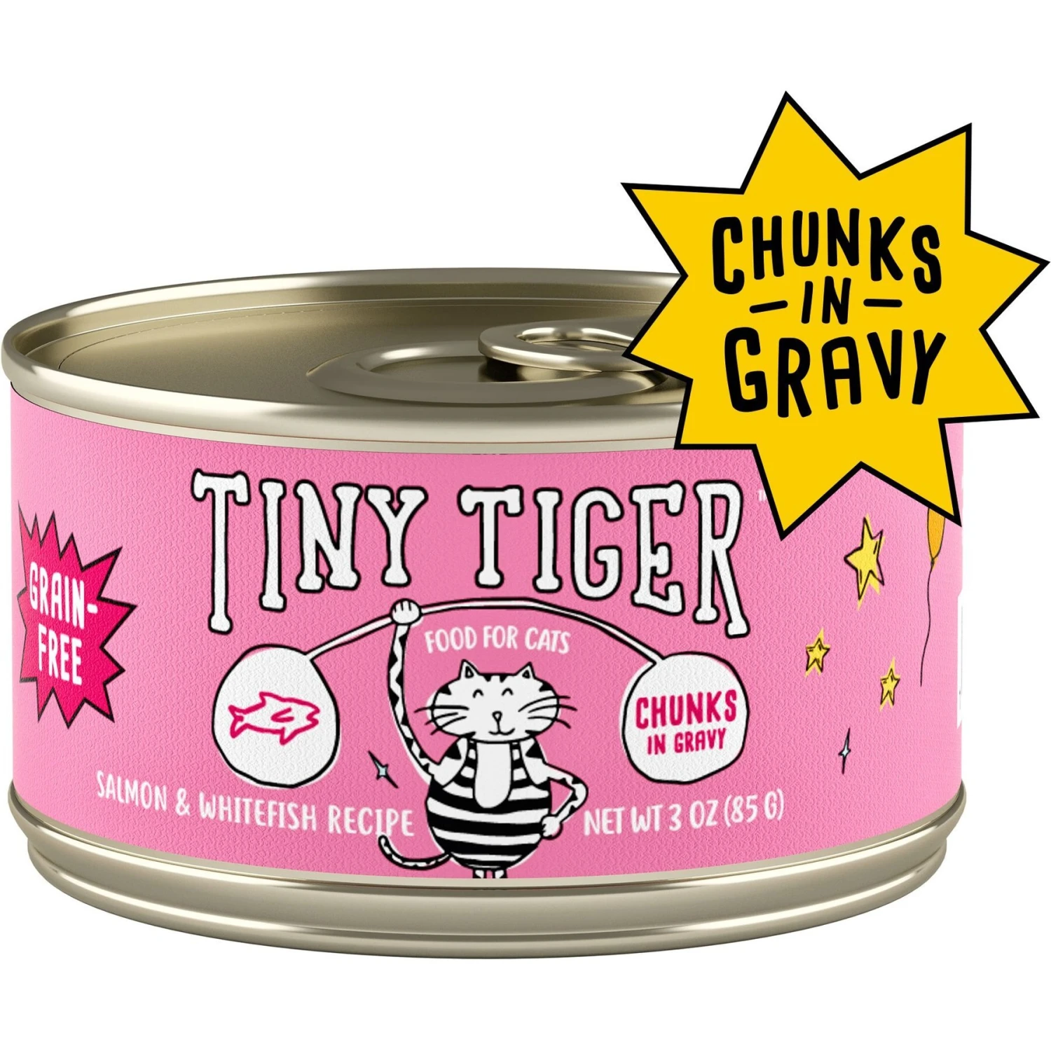 Tiny Tiger Chunks In Gravy Salmon & Whitefish Recipe Grain-Free Canned Cat Food & Tiny Tiger, Lickables, Variety Pack, Bisque Cat Treat & Topper 4 Tiny Tiger Chunks In Gravy Salmon & Whitefish Recipe Grain-Free Canned Cat Food & Tiny Tiger, Lickables, Variety Pack, Bisque Cat Treat & Topper - Image 2