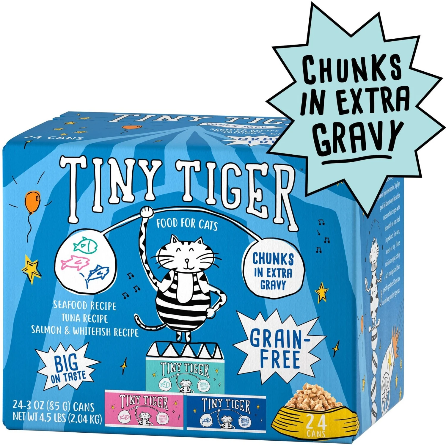 Tiny Tiger Chunks In EXTRA Gravy Seafood Recipes Variety Pack Grain-Free Canned Cat Food & Tiny Tiger, Lickables, Variety Pack, Bisque Cat Treat & Topper 4 Tiny Tiger Chunks In EXTRA Gravy Seafood Recipes Variety Pack Grain-Free Canned Cat Food & Tiny Tiger, Lickables, Variety Pack, Bisque Cat Treat & Topper - Image 2