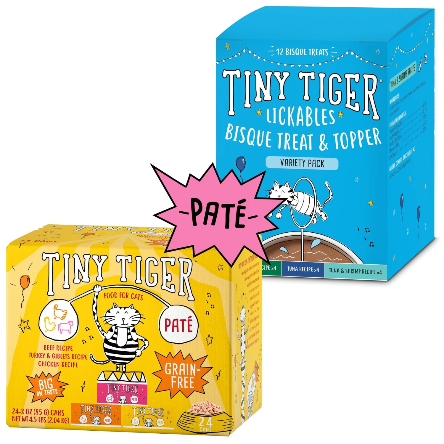 Tiny Tiger Pate Beef & Poultry Recipes Variety Pack Grain-Free Canned Cat Food & Tiny Tiger, Lickables, Variety Pack, Bisque Cat Treat & Topper 3 Tiny Tiger Pate Beef & Poultry Recipes Variety Pack Grain-Free Canned Cat Food & Tiny Tiger, Lickables, Variety Pack, Bisque Cat Treat & Topper
