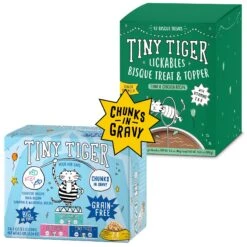 Tiny Tiger Chunks In Gravy Seafood Recipes Variety Pack Grain-Free Canned Cat Food & Tiny Tiger Lickables, Senior Formula, Tuna & Chicken Recipe, Bisque Cat Treat & Topper