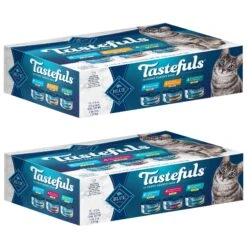 Blue Buffalo Tastefuls Chicken, Turkey & Chicken & Ocean Fish & Tuna Entrées Variety Pack Pate Wet Cat Food, 5.5-oz Can, Case Of 12 & Blue Buffalo Tastefuls Tuna, Chicken, Fish & Shrimp Entrées Variety Pack Flaked Wet Cat Food